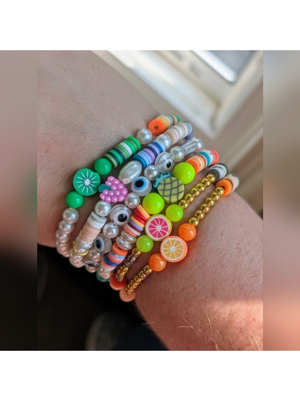 Colorful Fruity Beaded Bracelets Set Of 6